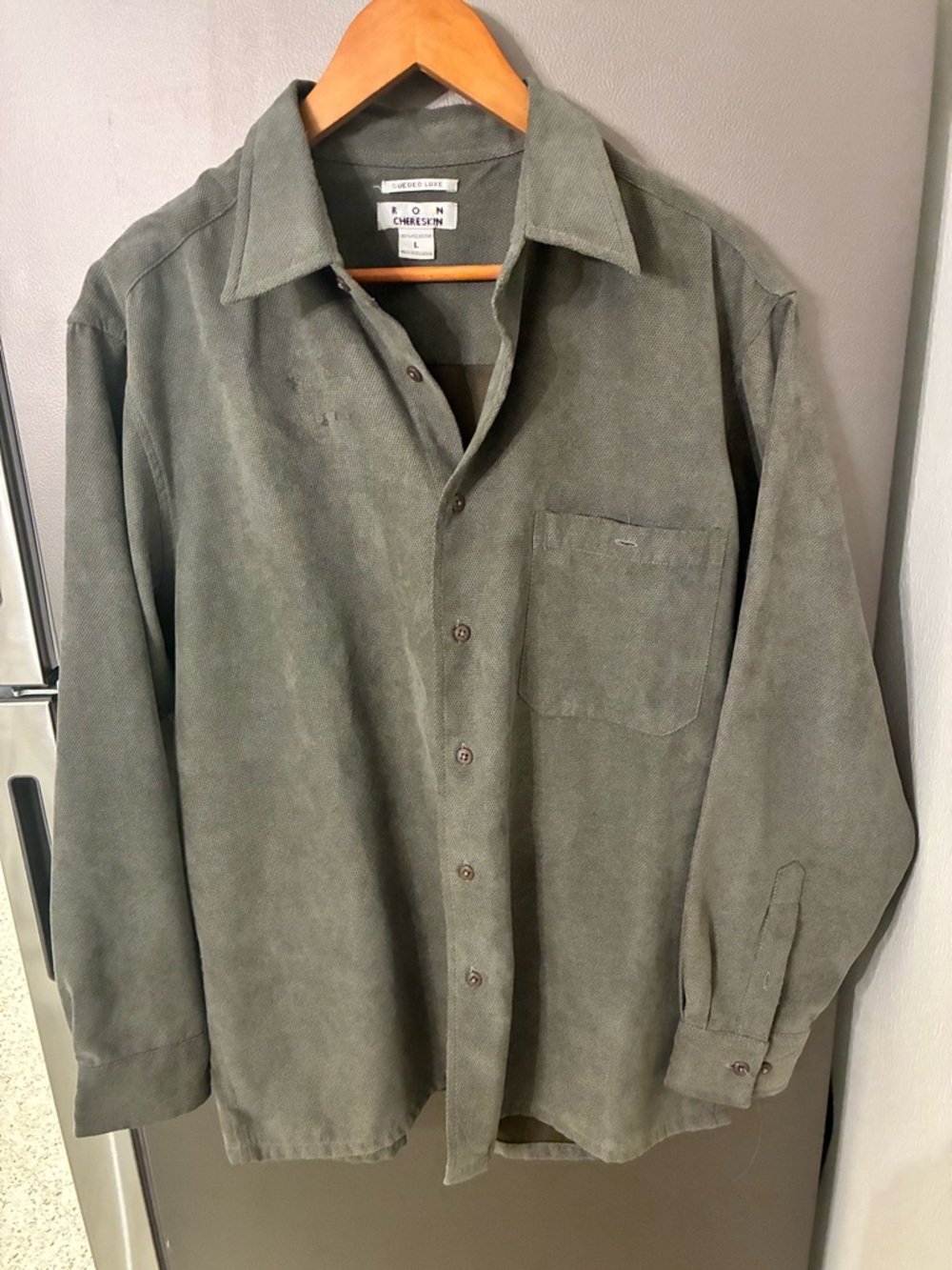 Vtg Men Ron Chereskin Green/Grey Faux Textured Sueded Lux L Grandpa Core Classic